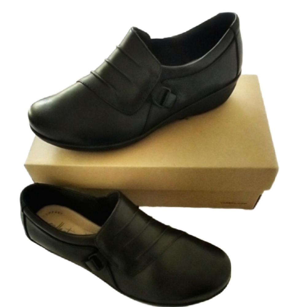 NEW 6.5 Clarks Everlay Heidi Leather Black